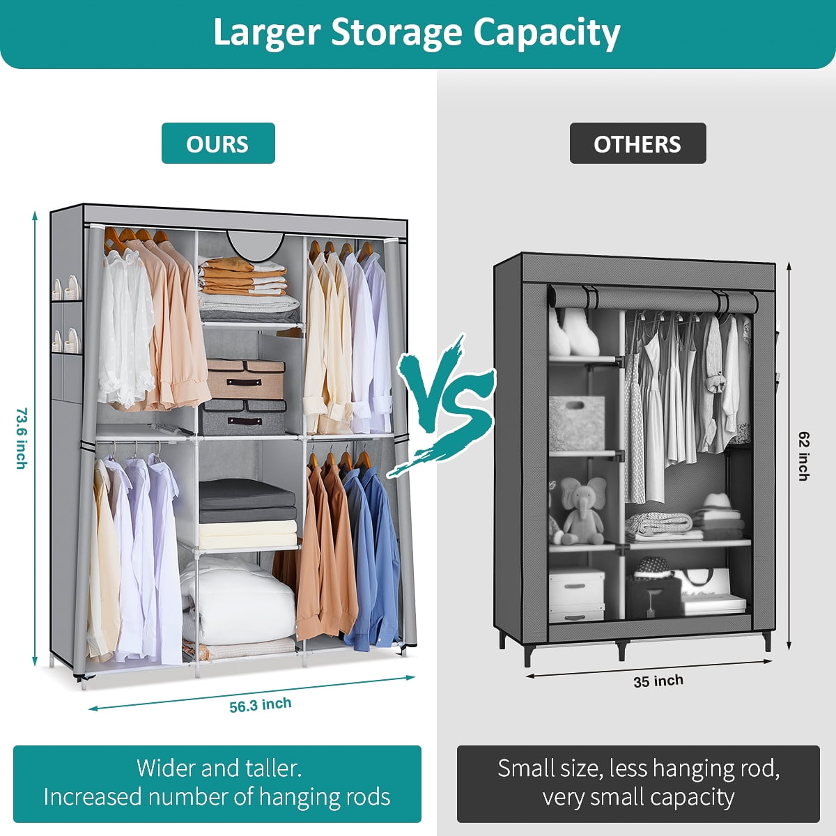 HONEIER Closet Organizer, 25mm Steel Tube Wardrobe Closet with 4 Hanging  Rod, 69*67 Inch Large Size Portable Closet, Heavy Duty Clothes Storage  Organizer Clothes Rack with Cover 