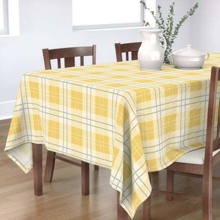 

Cotton Sateen Tablecloth 70 x 90 - Craigowan Tartan Gold White Rustic Farmhouse Plaid Yellow Mustard Blue Rococo Chevalier Print Custom Table Linens by Spoonflower