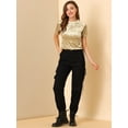 thumbnail image 3 of DARING DIVA Women's Velvet Blouse Tops Crew Neck Short Sleeve T-Shirt XX-Large Light Beige, 3 of 6
