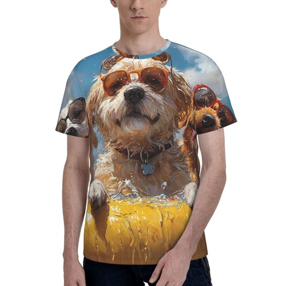 Men 3D Printed Short Sleeve Graphic T-Shirts Tops Tee, Dogs Pool Party Funny