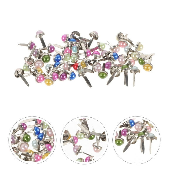 CATIEBYE 50pcs Mini Brads Button Shape Iron Pastel Colors for Paper Crafting and DIY Projects