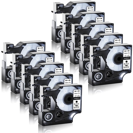 GREENCYCLE 10PK Compatible for DYMO D1 Label Tape 45013 45013S S0720530 12mm Black on White for LabelManager 160 210D 260P 280 360D 420P 450Duo Wireless PnP Colorpop