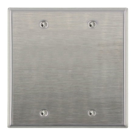 Leviton 84025-40 2-Gang No Device Blank Wallplate, Standard Size, Box Mount, Stainless Steel