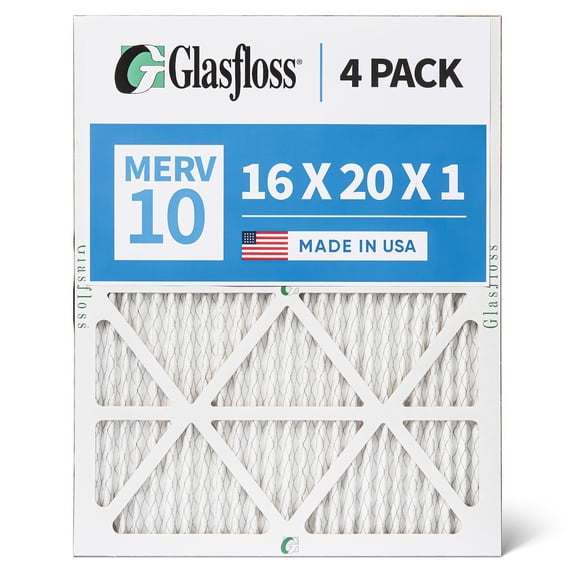Glasfloss ZL 16x20x1 MERV 10 Pleated AC Furnace Air Filters. Box of 4. Exact Size: 15-1/2 x 19-1/2 x 7/8