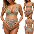 thumbnail image 5 of Gyujnb Maternity Two Piece Bikini Set Paisley Print High Waist Tie Side V Neck Pregnancy Bathing Suit,XL, 5 of 8
