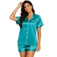 thumbnail image 2 of Garbnen Silk Pajama Sets for Women 2 Piece Short Sleeve Button Down Sleepwear Pjs Shorts Set Soft Women Loungewear Set 4XL, 2 of 4