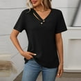 thumbnail image 5 of QUNYINEY Short Sleeve Tshirts Shirts for Women Casual Solid V Neck Tops Pullover Loose Button Ribbed Cut Out Shirts, 5 of 8