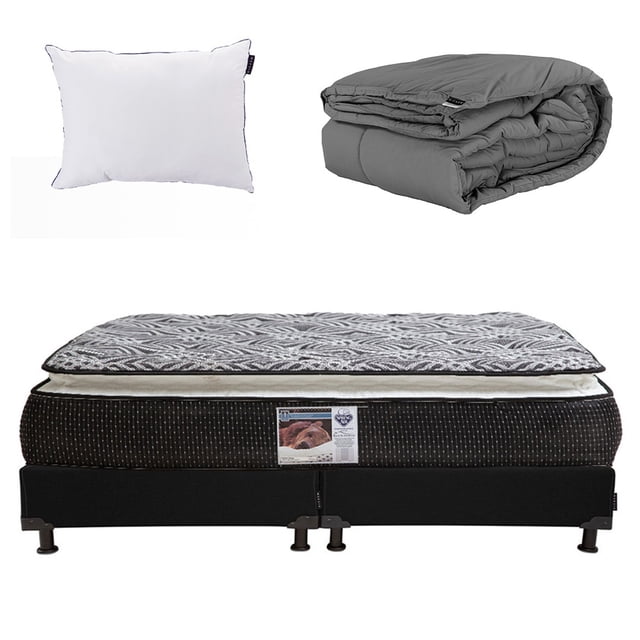 Colchón King Size Spring Air Omega con Box negro y Edredón Homy y Almohada One