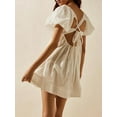 thumbnail image 6 of Niusricy Women's Summer Babydoll Short Dresses Ladies Solid Color Princess Dress Short Puff Sleeve A-line Dress Square Neck Mini Dress Low-cut Swing DCocktail Streetwear for Beach Party Club, 6 of 7