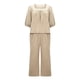 thumbnail image 4 of ICHUANYI Clearance Women's Solid Color Three-Quarter Sleeve Collar Cropped Top + Casual Long Pants Suit Set(Khaki, M) ICHUANYI WER2023081206183, 4 of 5
