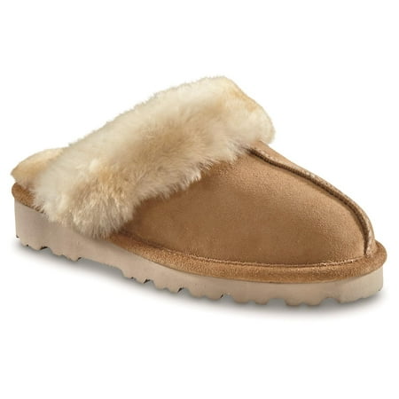 

Guide Gear Double-Face Shearling Womens Scuff Slippers Leather Fur-Lined Warm Slip-On Open Back Lounge Slide Shoes Bedroom House Slippers Indoor and Outdoor