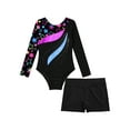 thumbnail image 7 of iiniim Kids Girls Sparkle Ballet Dance Long Sleeve Gymnastics Leotard with Yoga Shorts Set Tracksuit 4-14 Star Black 14, 7 of 7