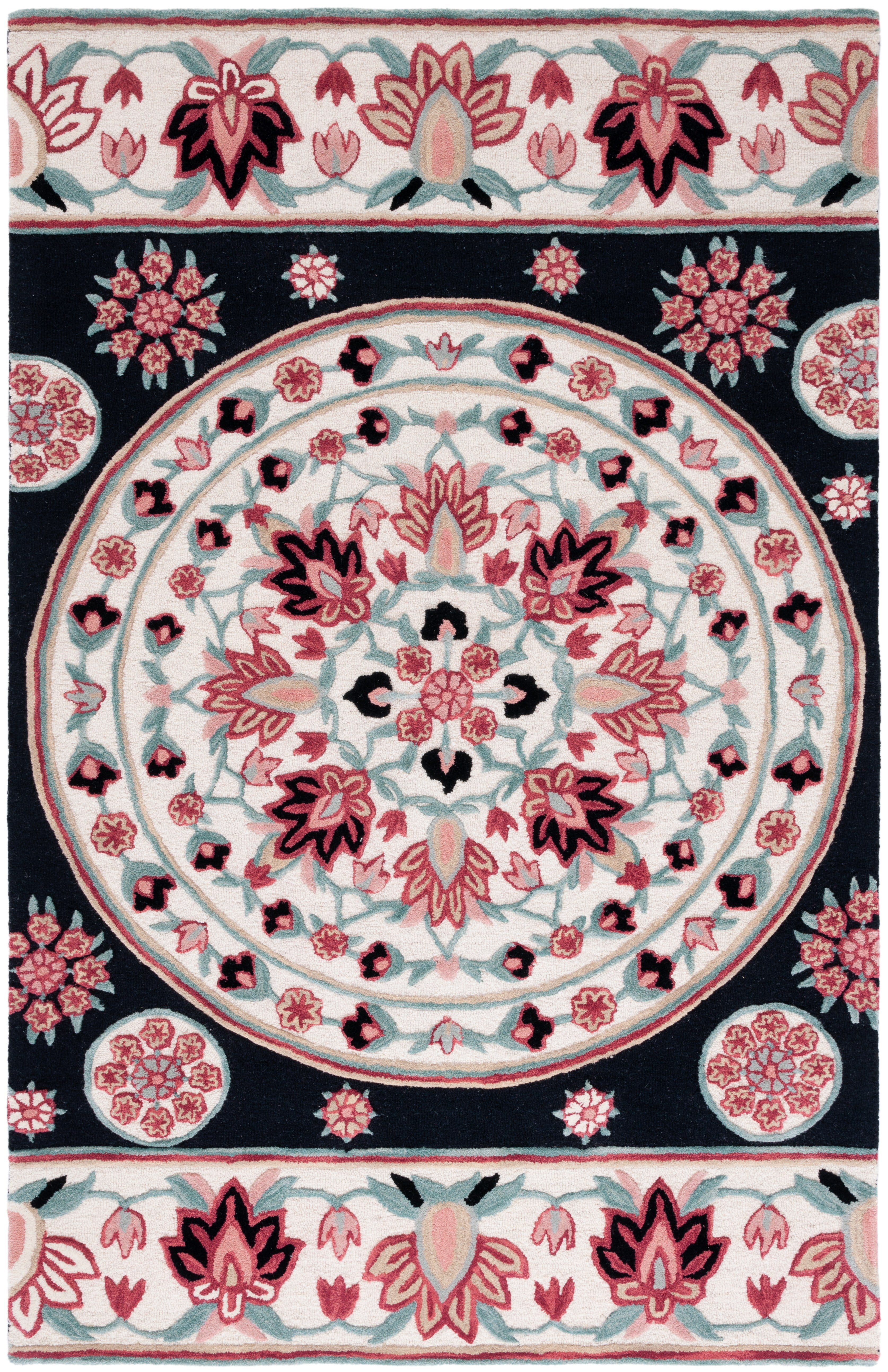 SAFAVIEH Bellagio Vanessa Floral Wool Area Rug, Black/Ivory, 8' x 10'