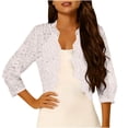 thumbnail image 2 of BaoFuBaoMei Lace Cardigans for Women Plus Sizes Lightweight Open Front 3/4 Sleeve Cardigan Scalloped Hem Cropped Solid Tops, 2 of 7