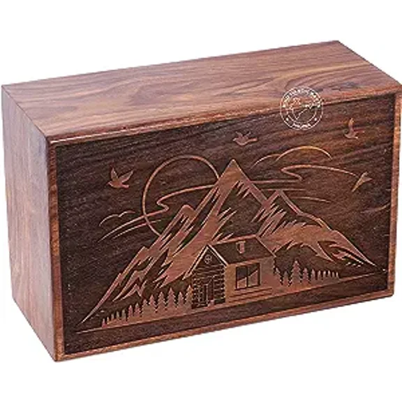 Handcrafted Mountain Wooden Cremation Urns for Human Ashes Adult Large - Tree of Life Funeral Urn Box - Burial Urns for Columbarium (250 LB - RoseWood, House)