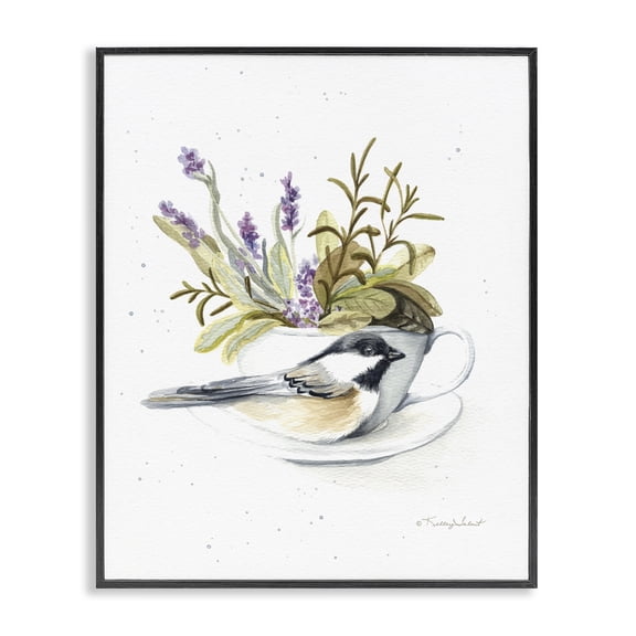 Stupell Industries Farmhouse Bird & Floral Teacup Black Framed Giclee Art, 11 x 14, by Kelley Talent