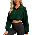 thumbnail image 2 of YMNXA Women's Cropped Sweatshirt Long Sleeve Half Zip Stand Collar Solid Color Comfortable Slim Fit Top For Casual Daily Wear,Green,M, 2 of 4