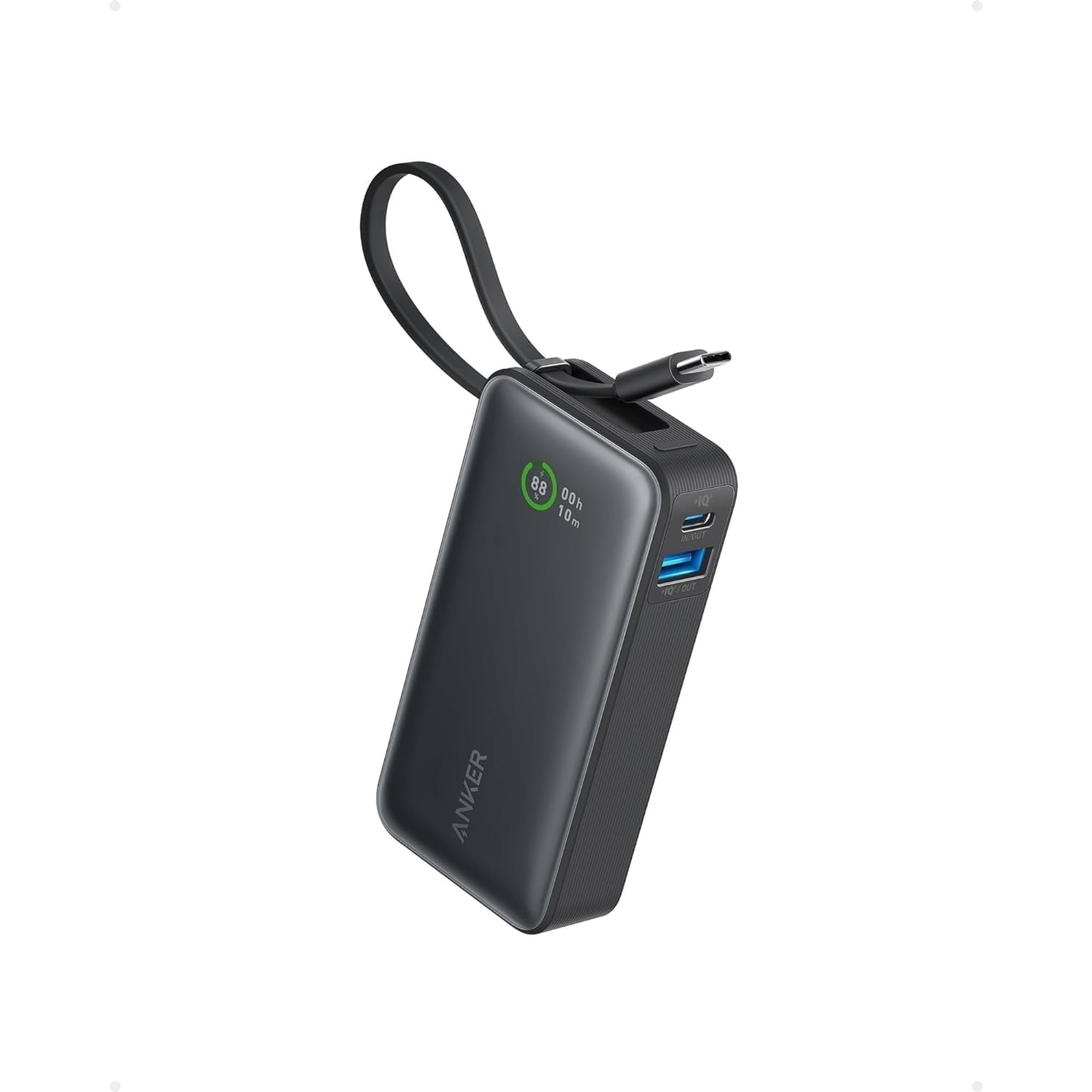 Anker Nano Power Bank, 10,000mAh Portable Charger with Built-in USB-C Cable, 30W Recharging, 30W Max Output with USB-C&A, for iPhone 17/16 / 15 Series, MacBook, Galaxy, AirPods, and More
