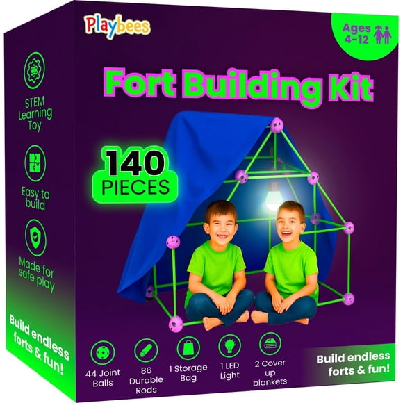 Kit para construir fuertes Playbees, juguete STEM de 140 piezas para niños de 4 a 12 años