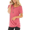 thumbnail image 2 of SHIBEVER Summer Short Sleeve Casual Loose Tops for Women Fashion Twist Knotted Blouses Tunic T Shirt Pink S, 2 of 5