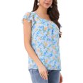 thumbnail image 4 of INSPIRAR CHIC Blusa Floral para Mujeres del Día de San Valentín, Casual de Verano, Cuello Cuadrado, Chiffon, Manga Corta, Camisetas con Volantes, M Azul Cielo, 4 of 6