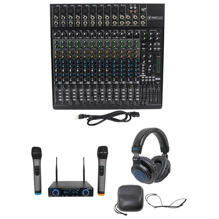 Mackie 1642VLZ4 16-channel Compact Analog Mixer (2) Wireless Mics Headphones