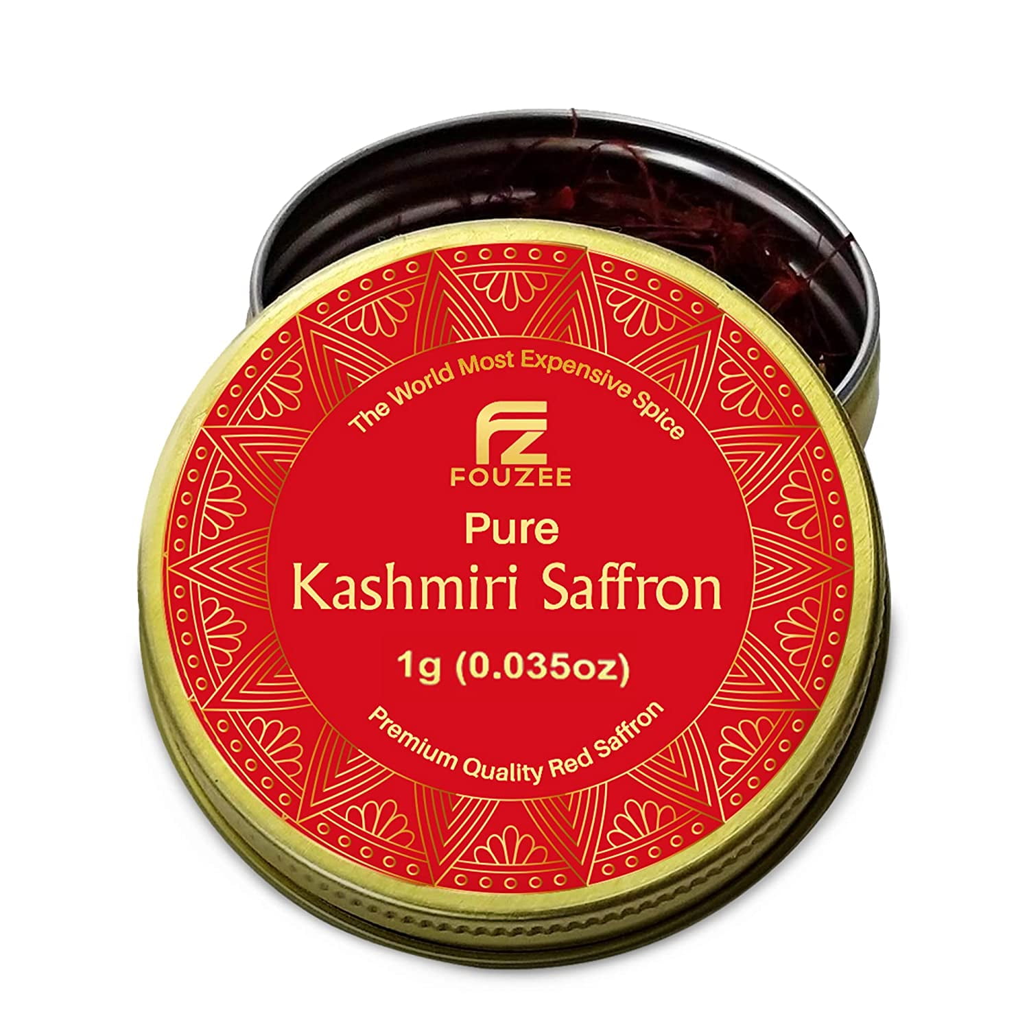 Fouzee Pure Kashmiri Saffron Threads, Finest 100% All-Red Saffron Spice For Cooking, Paella Rice, Golden Milk, Persian Rice, Tea (1 Gram)