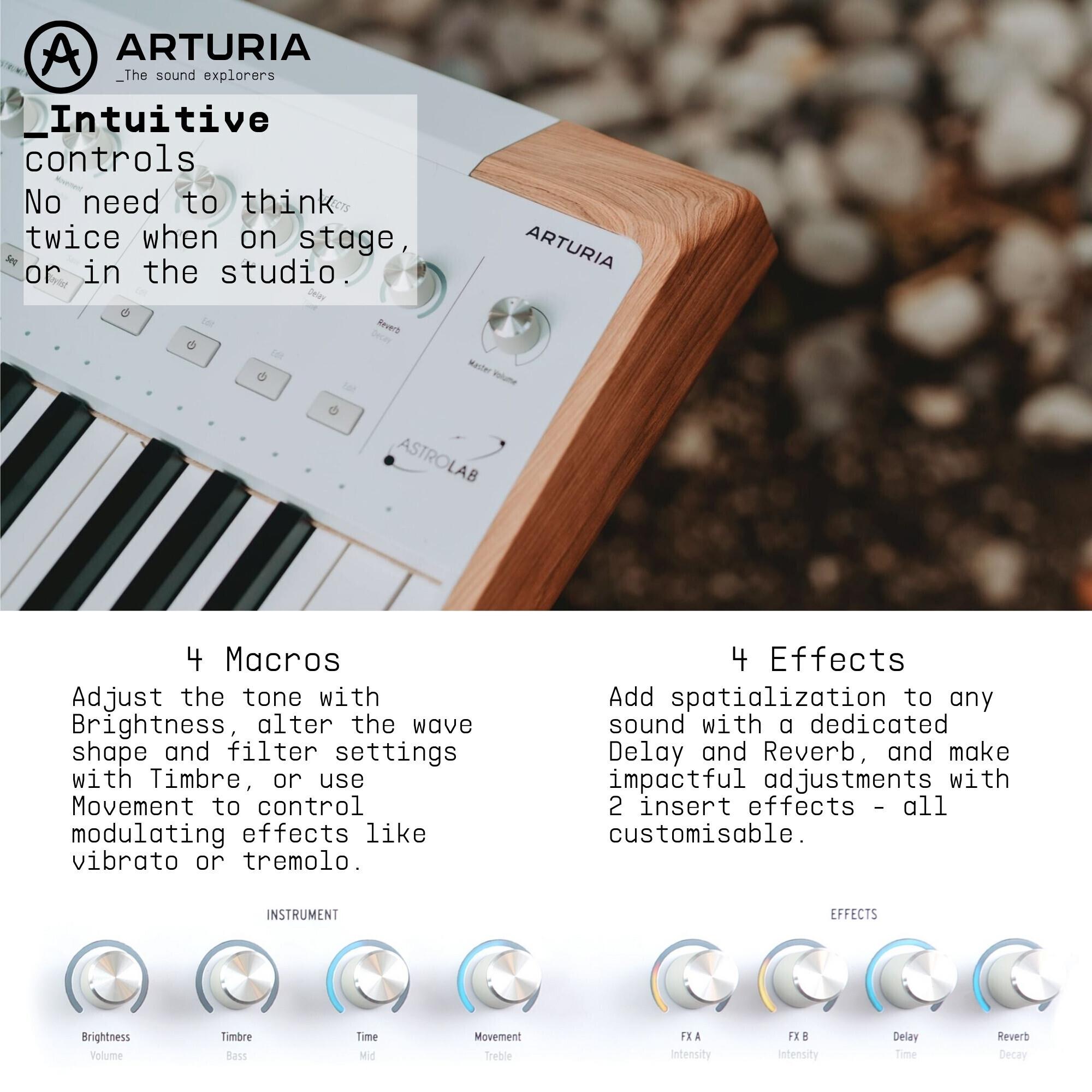 Arturia Astrolab Avant-Garde 61-Note Semi-Weighted Stage Keyboard (White) Bundle with Knox Gear Stand, Knox Gear Bench (Black), Knox Gear Headphones, Pedal (Black) and Guitar Cable (2-Pack) (7 Items)