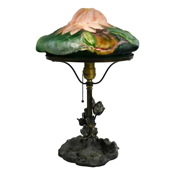 Pre-Owned Unbranded Antique Pairpoint Puffy Lotus Flower Lamp on Bronze Poppy Base, Circa 1910