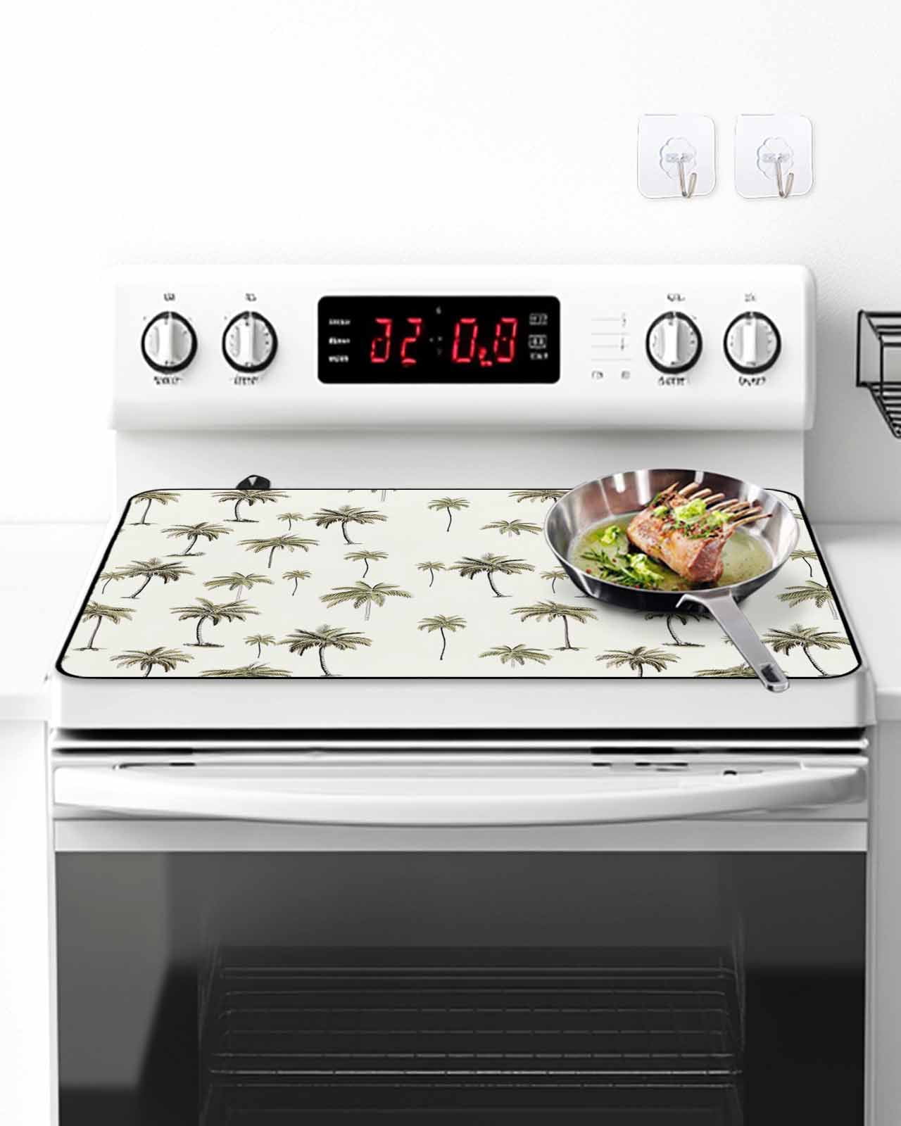 Stove Top Covers for Electric Stove, Palm Trees Glass Stovetop Cover Protector, Green Botanical Summer Tropical Plants Induction Cooktop Protector Oven Mat for Kitchen Countertop 24"x21"