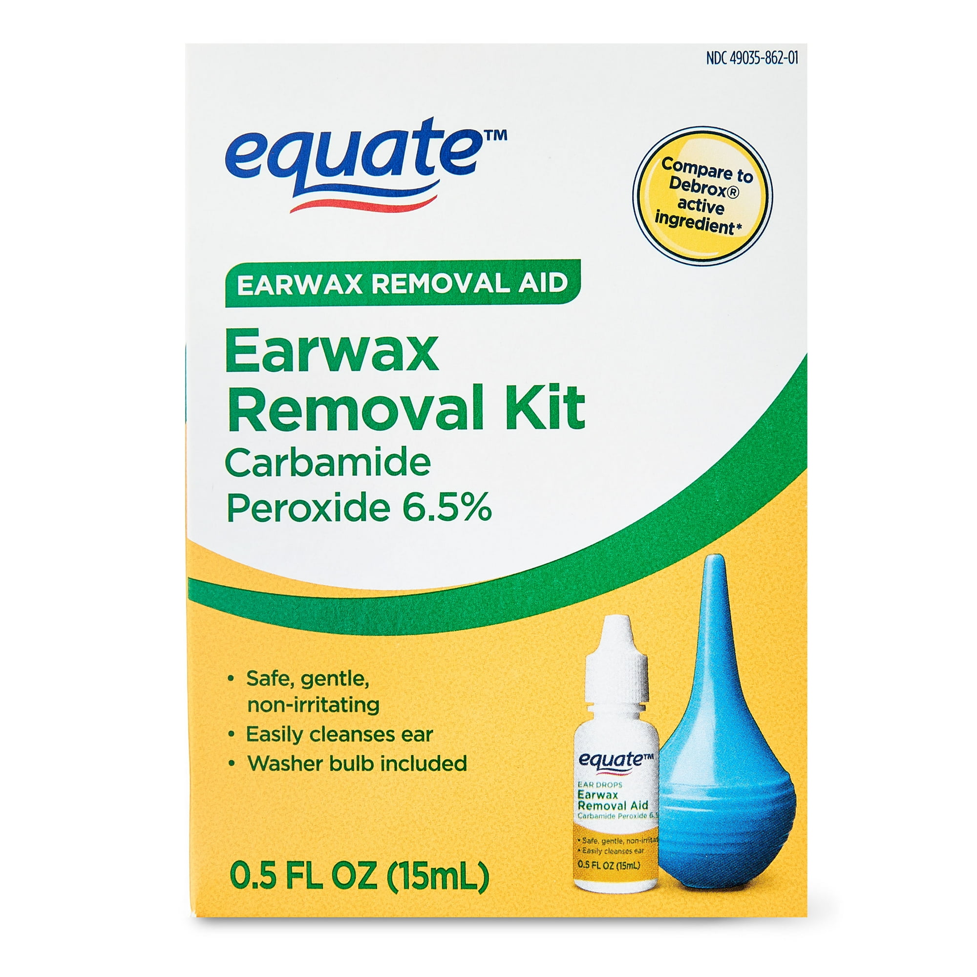 Equate Earwax Removal Kit Carbamide Peroxide 6.5%, 0.5 fl oz, Compare to Debrox® Active Ingredient