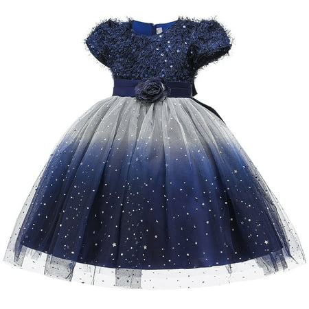 

Fesfesfes Toddler Girls Dress Flowers Net Yarn Temperament Sequins Bowknot Birthday Party Gown Long Dresses