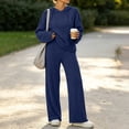 thumbnail image 6 of hoksml Women's Ribbed Knit Hooded Tracksuit 2 Piece Outfit, V Neck Long Sleeve Top and Wide Leg Pants Casual Loungewear Set, 6 of 8