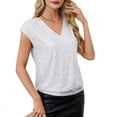 thumbnail image 3 of V Neck Sequin Short Sleeve Tops for Women Elastic Sparkly Tank Top White L, 3 of 9