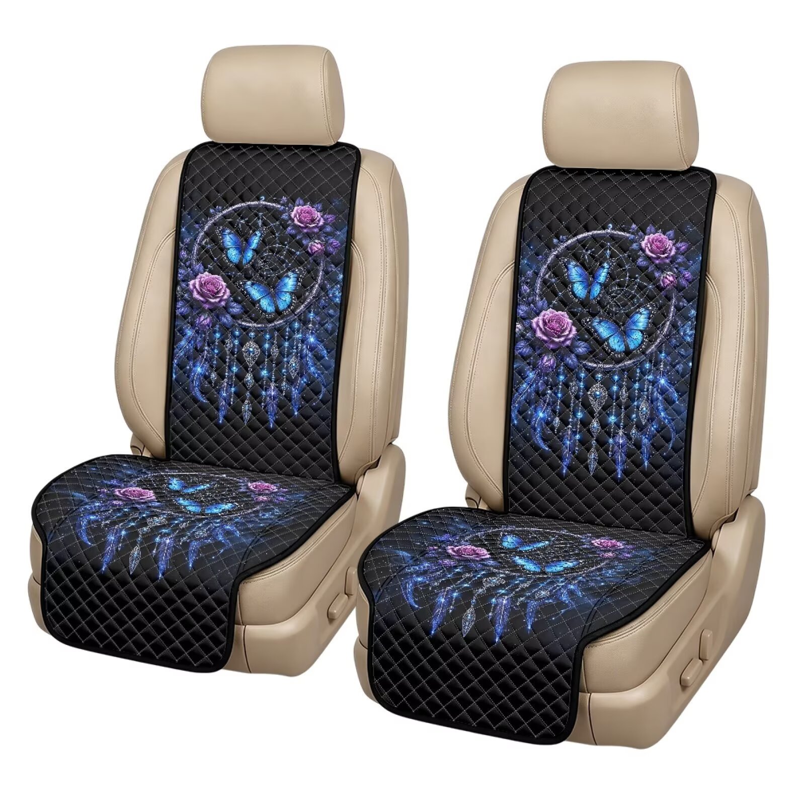 SEANATIVE Front Seat Covers for Cars Dream Catcher Butterfly Rose Blue