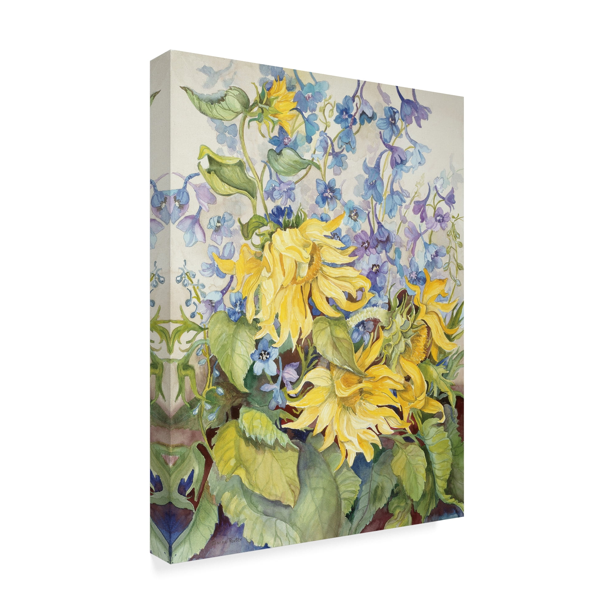 Trademark Fine Art 'Sunflowers Blue Delphinium' Canvas Art by Joanne Porter