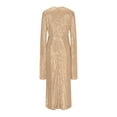 thumbnail image 5 of LYEAA Elegant Dresses for Women Long Sleeve V Neck Glitter Sequin Mesh Long Dress Flowy Dress Solid Color Evening Gown Cocktail Dress Fashion Dress Ruched Dress Beige S, 5 of 6