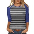 thumbnail image 5 of TKLPEHG 3/4 Length Sleeve Womens Tops Crew Neck Raglan Sleeve Three-quarter Sleeve Shirt Fashion Comfy Loose Fall Tops Striped Print Lightweight Casual Blouses Pullover (Multicolor,M), 5 of 8