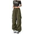 thumbnail image 5 of RYRJJ Parachute Pants for Women Y2K Streetwear Baggy Cargo Pants Drawstring High Rise Wide Leg Joggers Trousers with Multi-Pockets(Army Green,L), 5 of 9