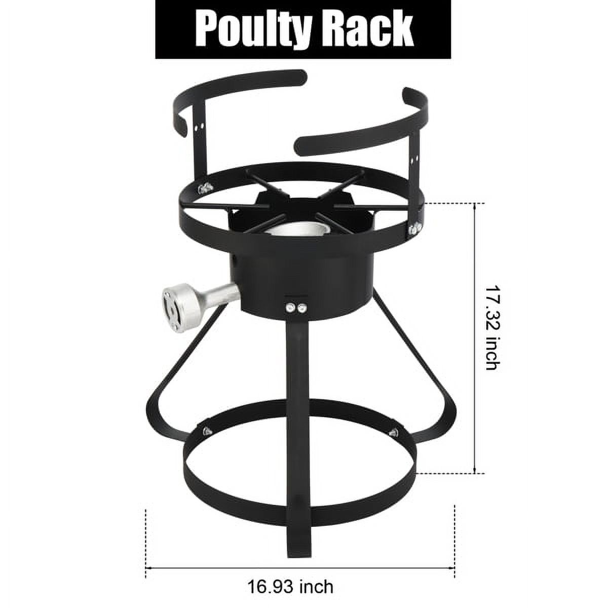 13x32inch Four-Piece Set, Black Round Iron Stove Frame, Silver Aluminum 30qt Turkey Pot 10qt Fish Pot, Gas Fryer