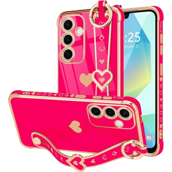 Samsung Galaxy A16 4G/5G Case, Cute Love-Heart Plating, Bling Silicone, Camera Protection, Shockproof Bumper for Women & Girls (6.7")
