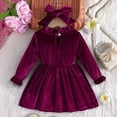 thumbnail image 4 of Flower Girl Dress,Girls Velvet Long Sleeve Dress Party Outfit with Bow Headband,Formal Holiday Elegant Christmas Birthday Attire for Toddler,Toddler Girl Dress,,6-9 Months, 4 of 8