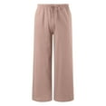 thumbnail image 3 of DuoJiaJ Women's Summer Lightweight Long Summer Trousers Loose Wide Trousers Casual Linen Fabric Trousers With Drawstring And Women's Wide Leg Pants Pink XL, 3 of 4