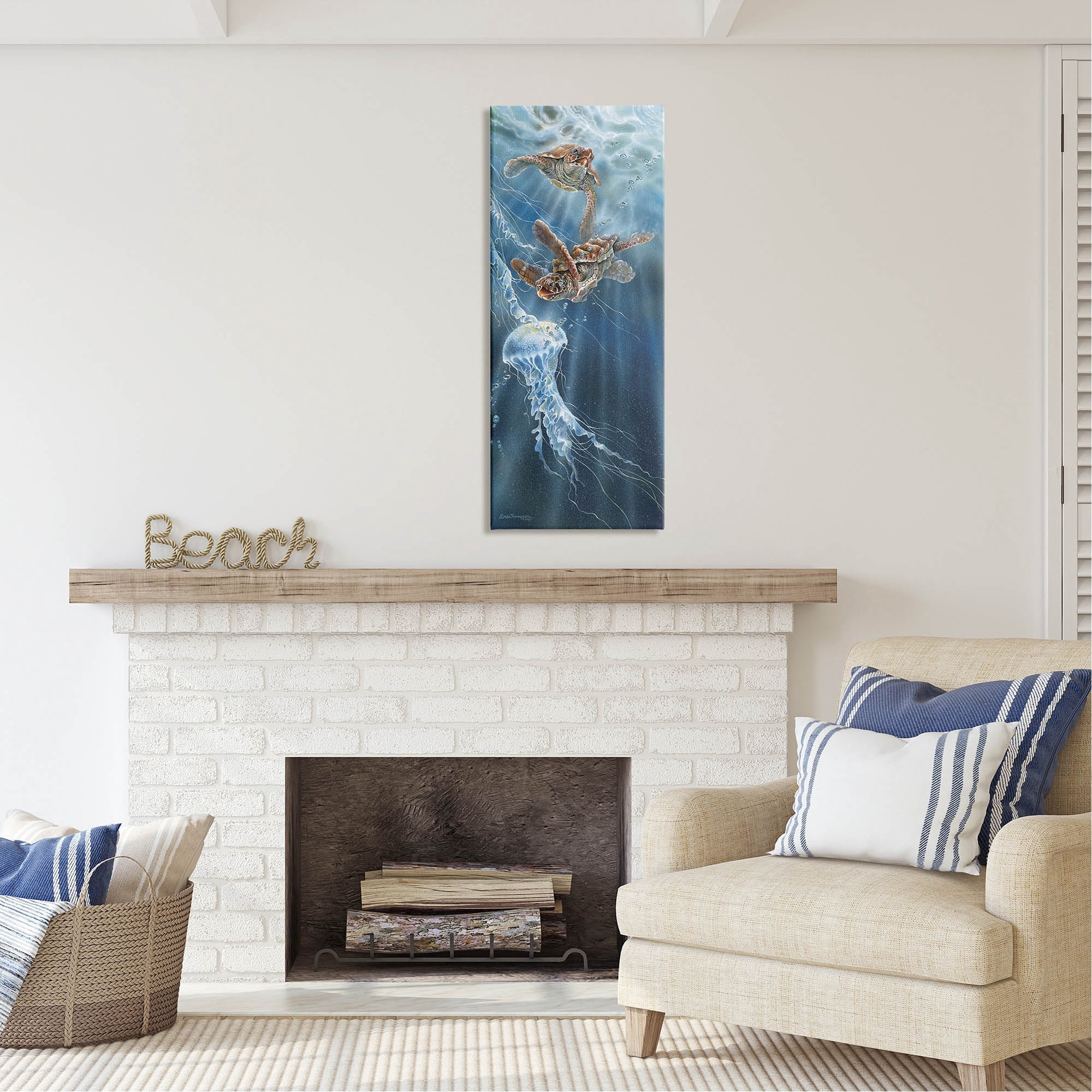 Stupell Industries Underwater Jellyfish & Turtles Coastal Painting Gallery Wrapped Canvas Print Wall Art