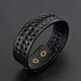 thumbnail image 5 of Ayyufe Vintage Men Leather Wide Braided Bracelet Cuff Button Wristband Bangle, 5 of 7