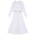 thumbnail image 3 of YiZYiF Kids Girls Lyrical Praise Dance Dress Metallic Cross Liturgical Maxi Gown Long Sleeve Worship Church Robe White 4, 3 of 5