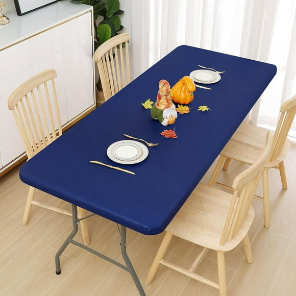 Panxico Table Runner,Picnic,Rectangle Tablecloth Elastic Fitted Flannel Vinyl Tablecloths for 6ft Folding Tables Wipeable Table Covers for Indoor Outdoor Picnic And CamTable Cloth,,Navy,Clearance