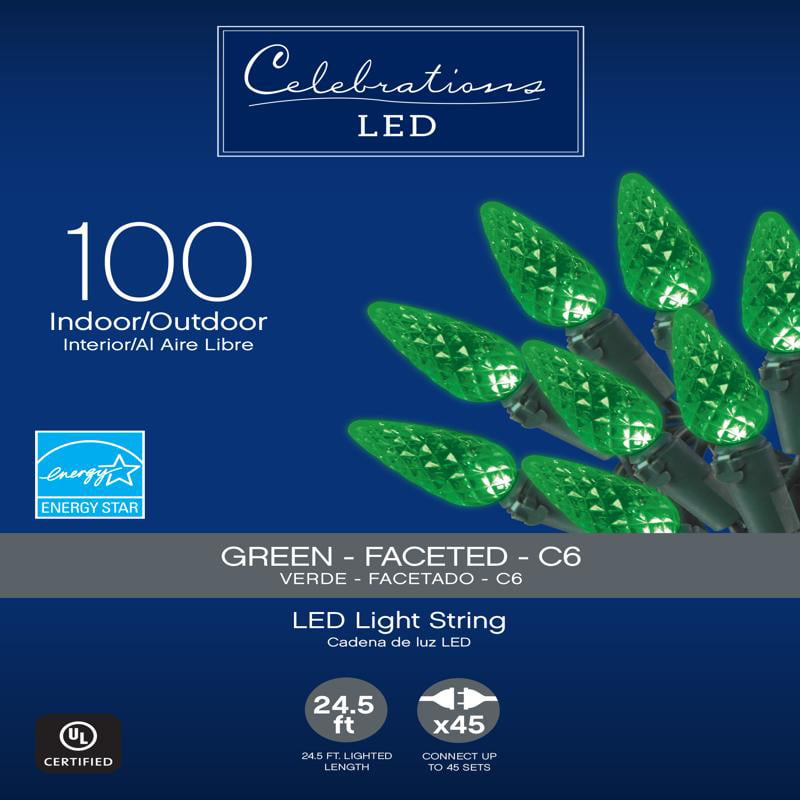 100 count C 6 LED Christmas Light String Blue Color 