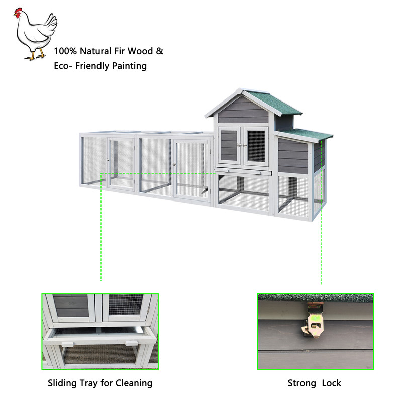 SDJPOI 122" Wooden Chicken Coop, Waterproof Roof Hen House with Nesting Box, Secure Locks, Removable Tray ,Wire Fence,Large Outdoor Run House Poultry Cage for 2-6 Chickens,Rabbits