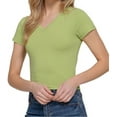 thumbnail image 2 of Simply Fashion Women’s Short Sleeve V- Neck Cotton Spandex Crop Top,Grape,Medium, 2 of 4